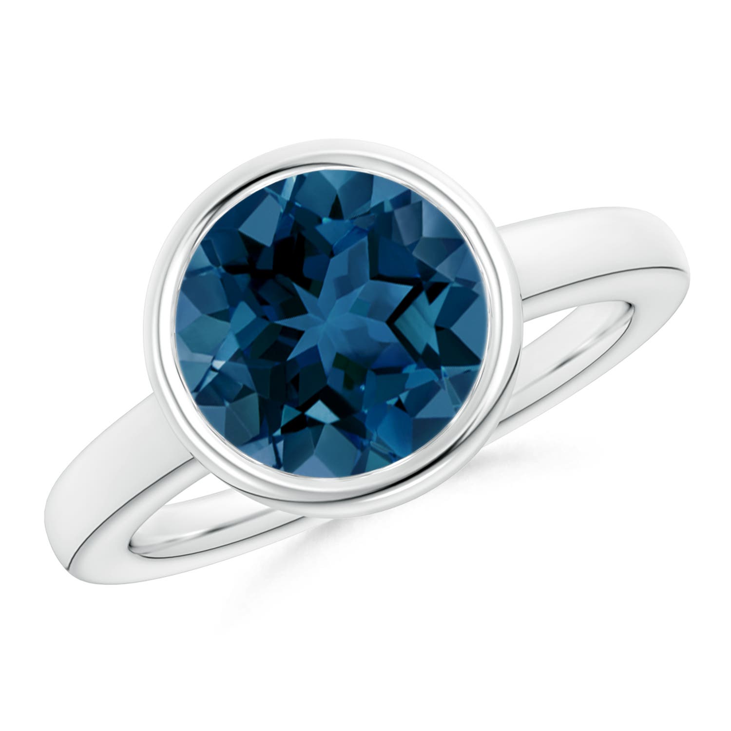 Angara 4.2 Carats Bezel-Set Round London Blue Topaz Solitaire Engagement Ring in Platinum