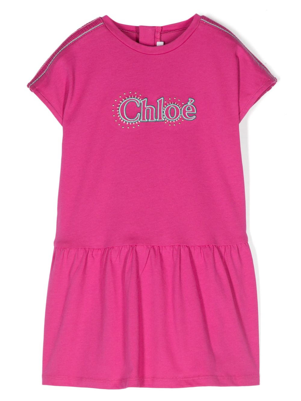 Logo-embroidered cotton dress - Pink