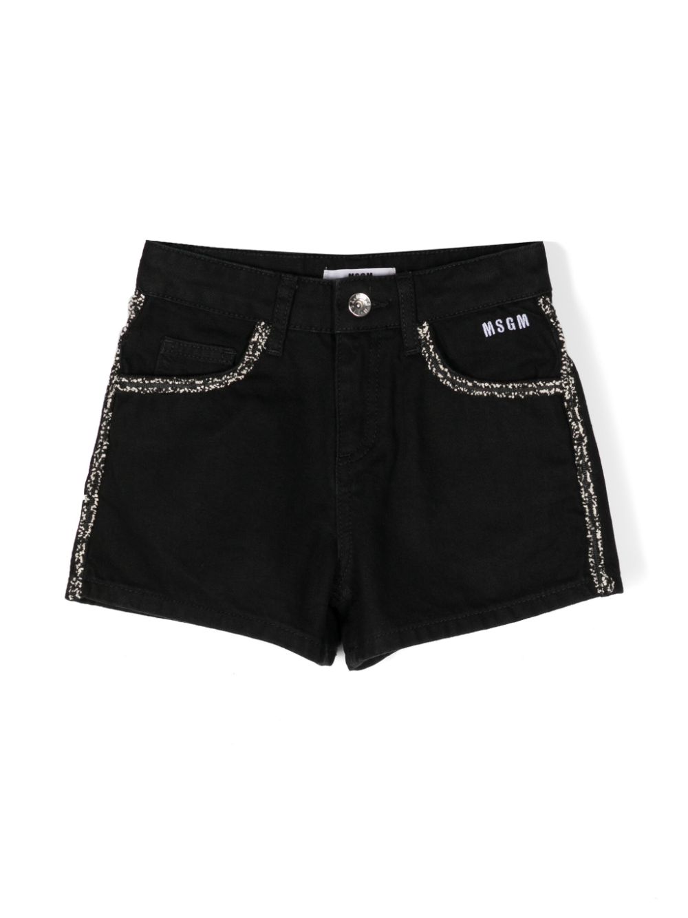 Contrasting-trim denim shorts - Black