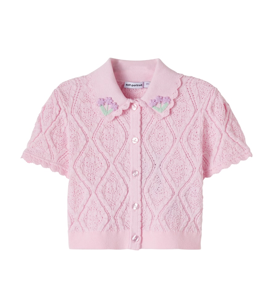 Embroidered pointelle cotton-blend top