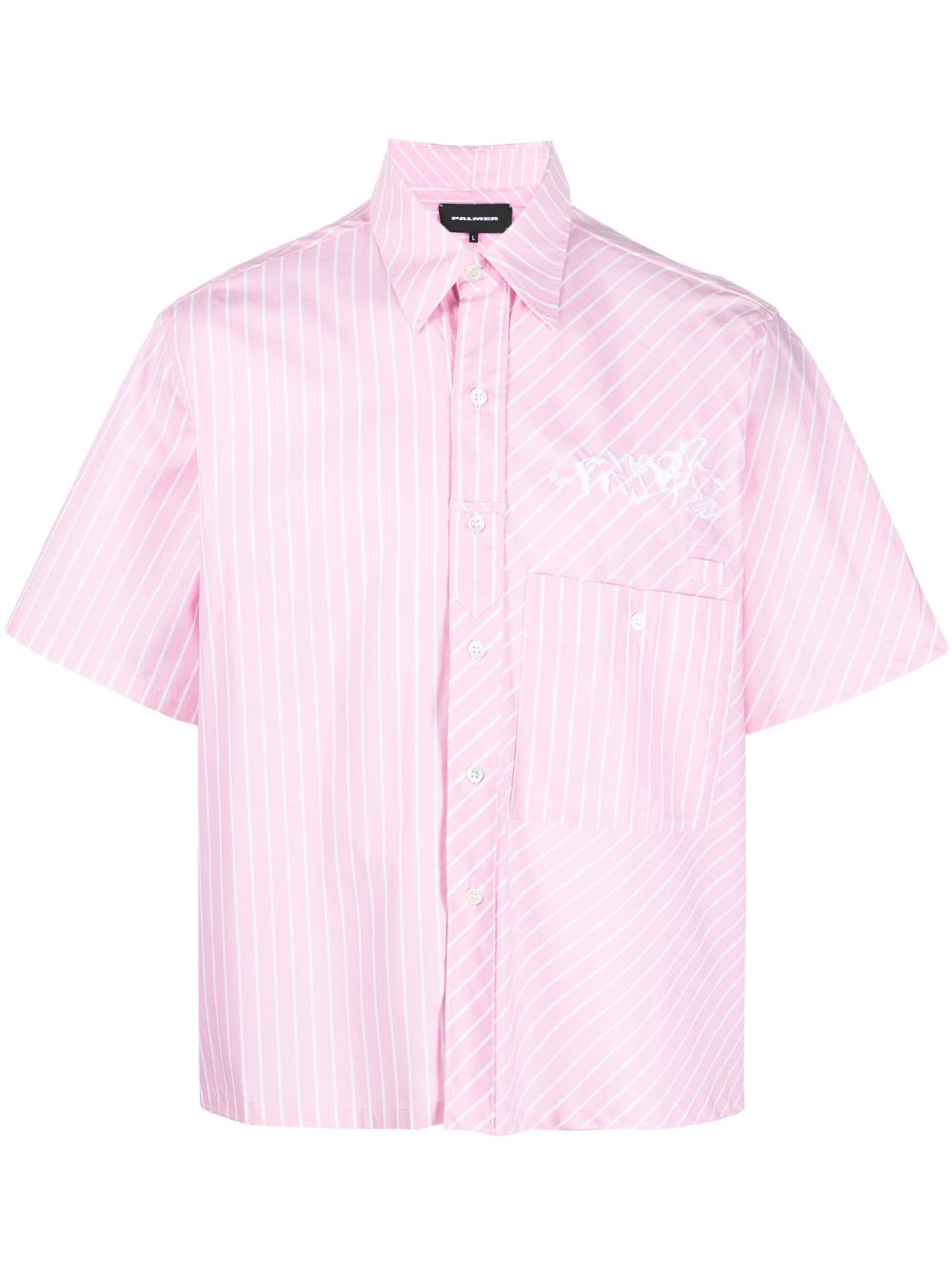 Embroidered-logo striped shirt - Pink