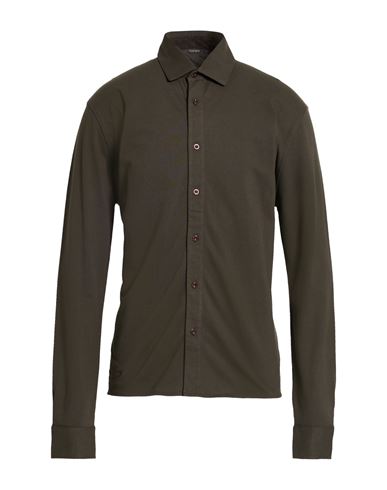 Man Shirt Dark green Size 46 Cotton, Elastane