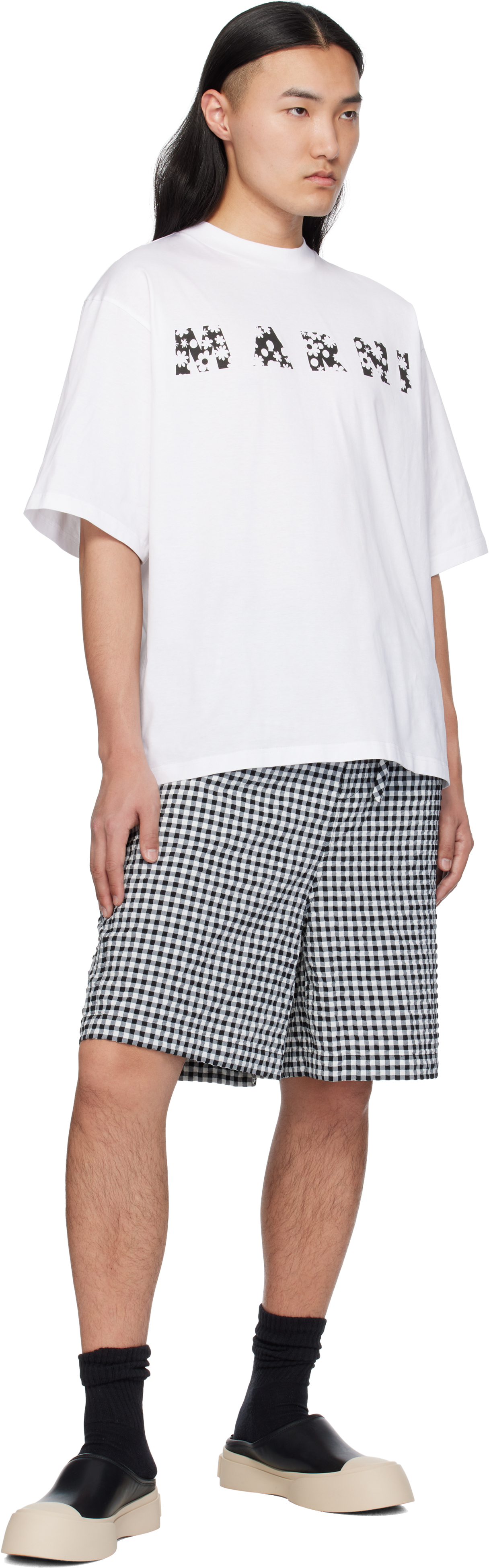 마르니 남성 화이트 팝 필드 로고 티셔츠 251379M213014