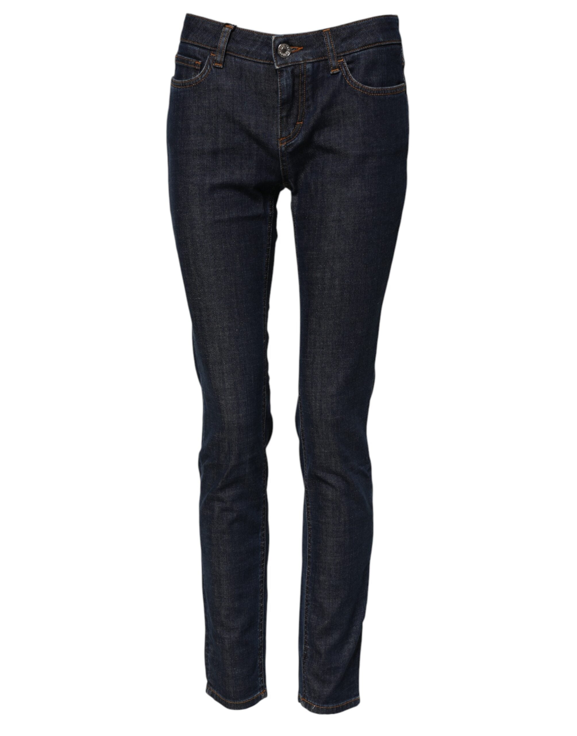 Skinny Mid-Waist Cotton Blend Jeans — Navy