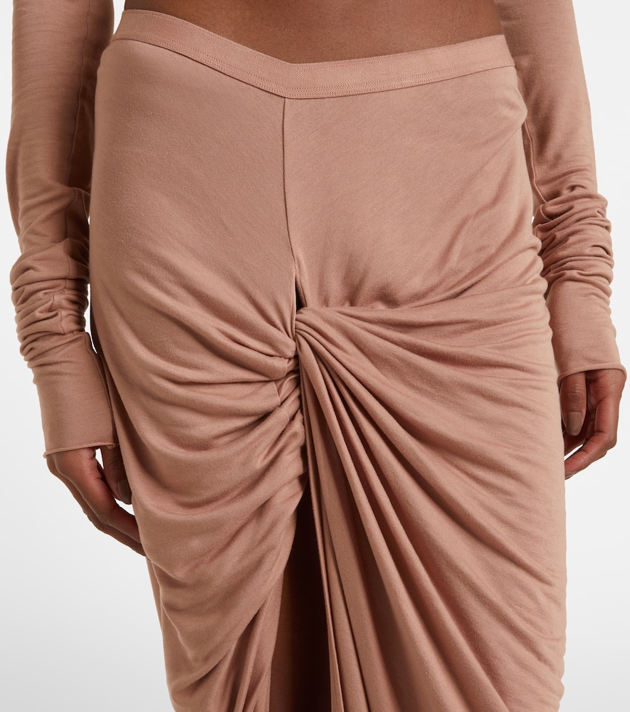 Asymmetric gathered jersey maxi skirt