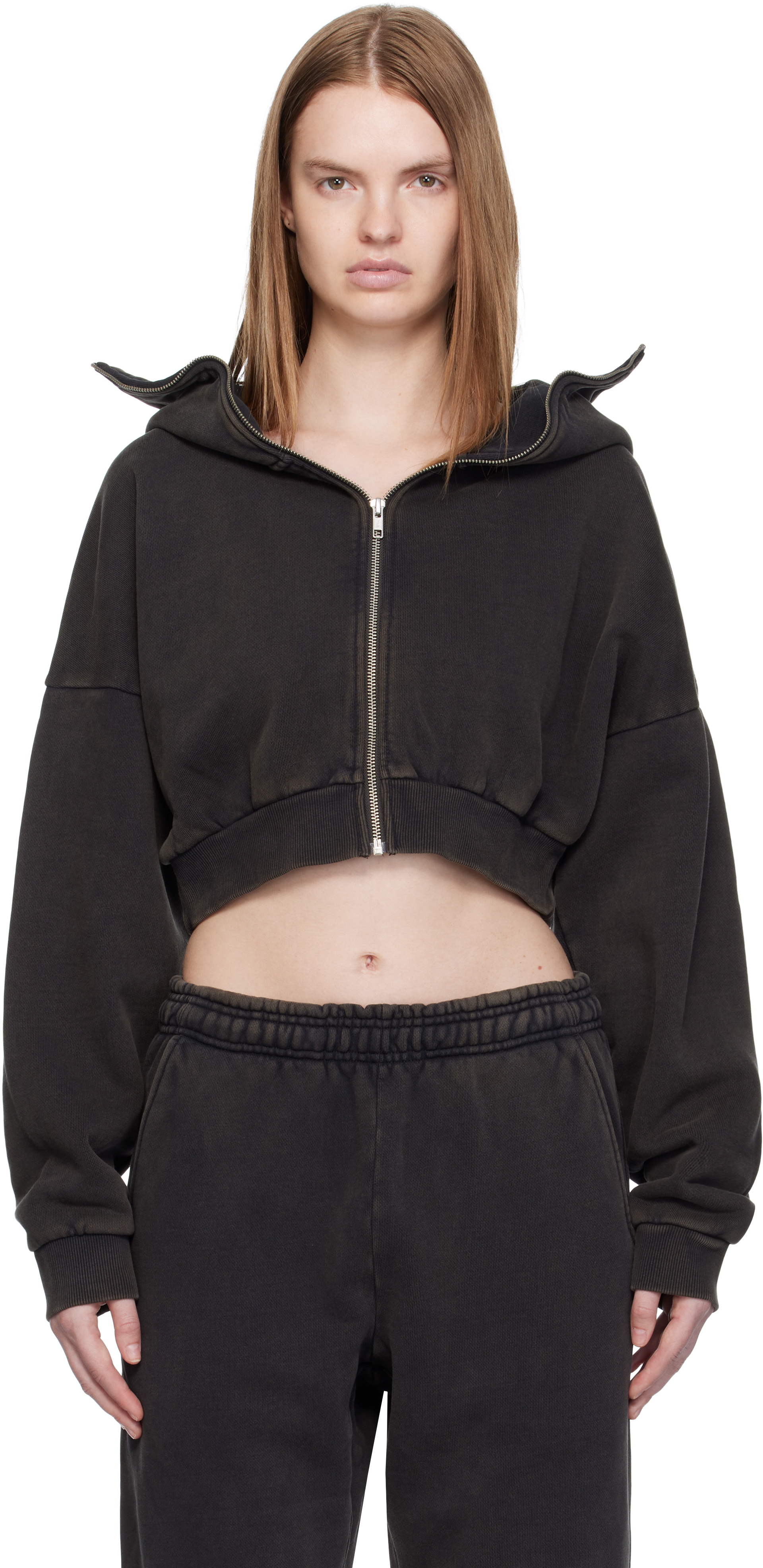 Black Cropped Full Zip Hoodie
