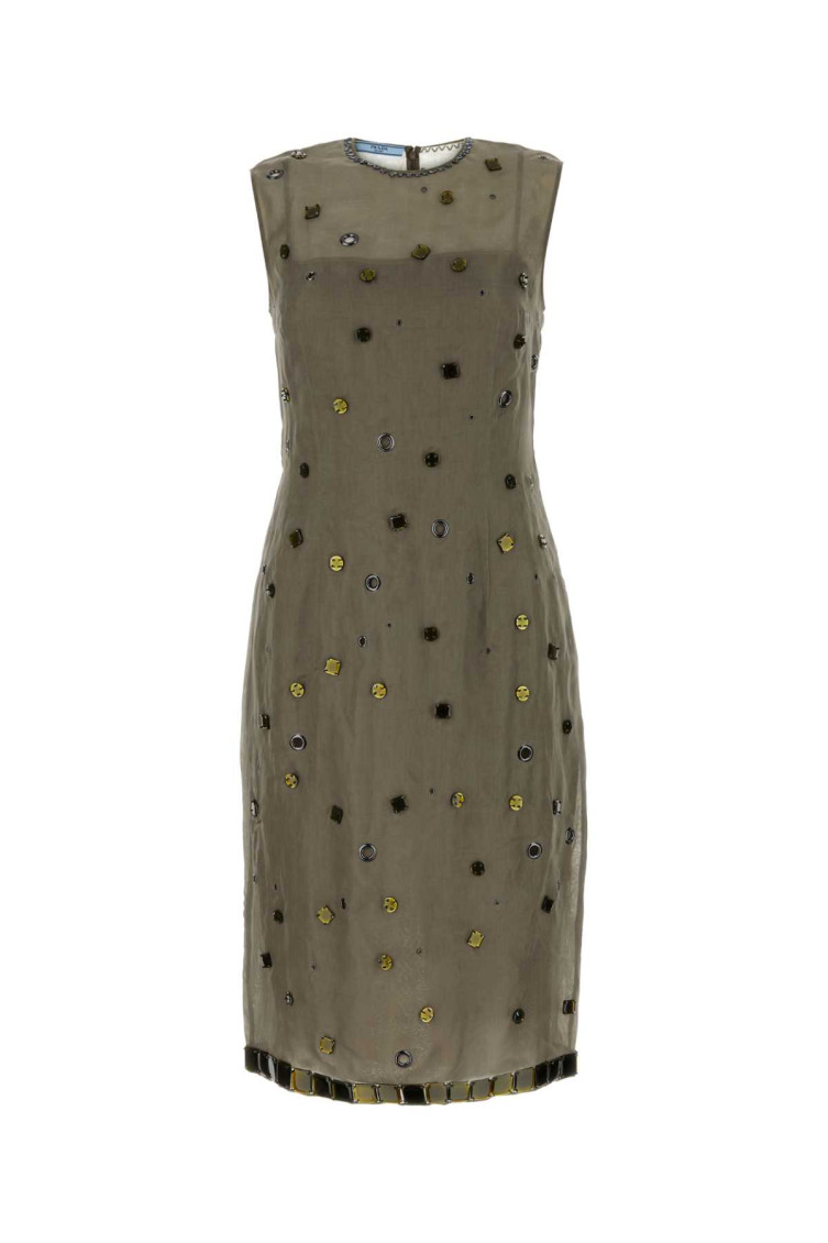Beige Eyelet-embellished Silk Dress