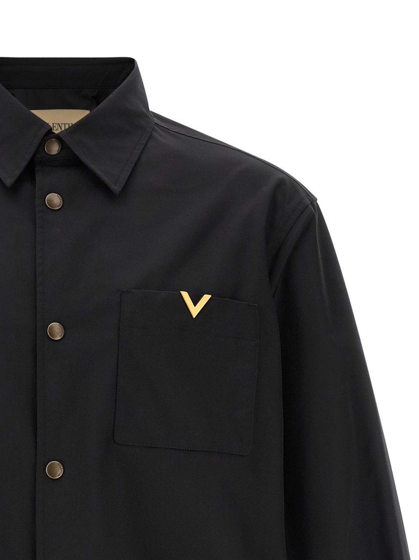 Black Solid Shirt Collar Jacket