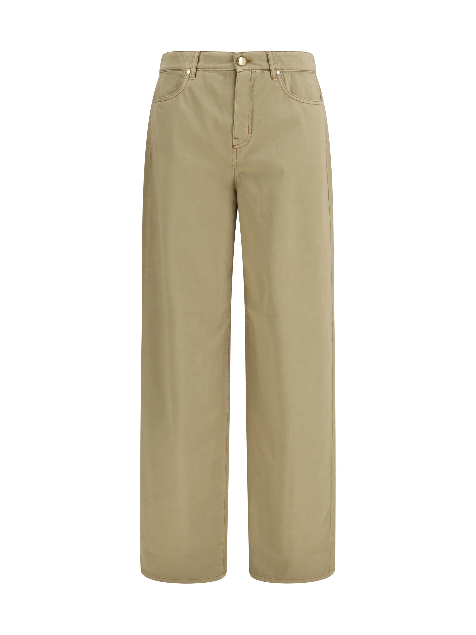 Cotton Satin Baggy Trousers — Beige