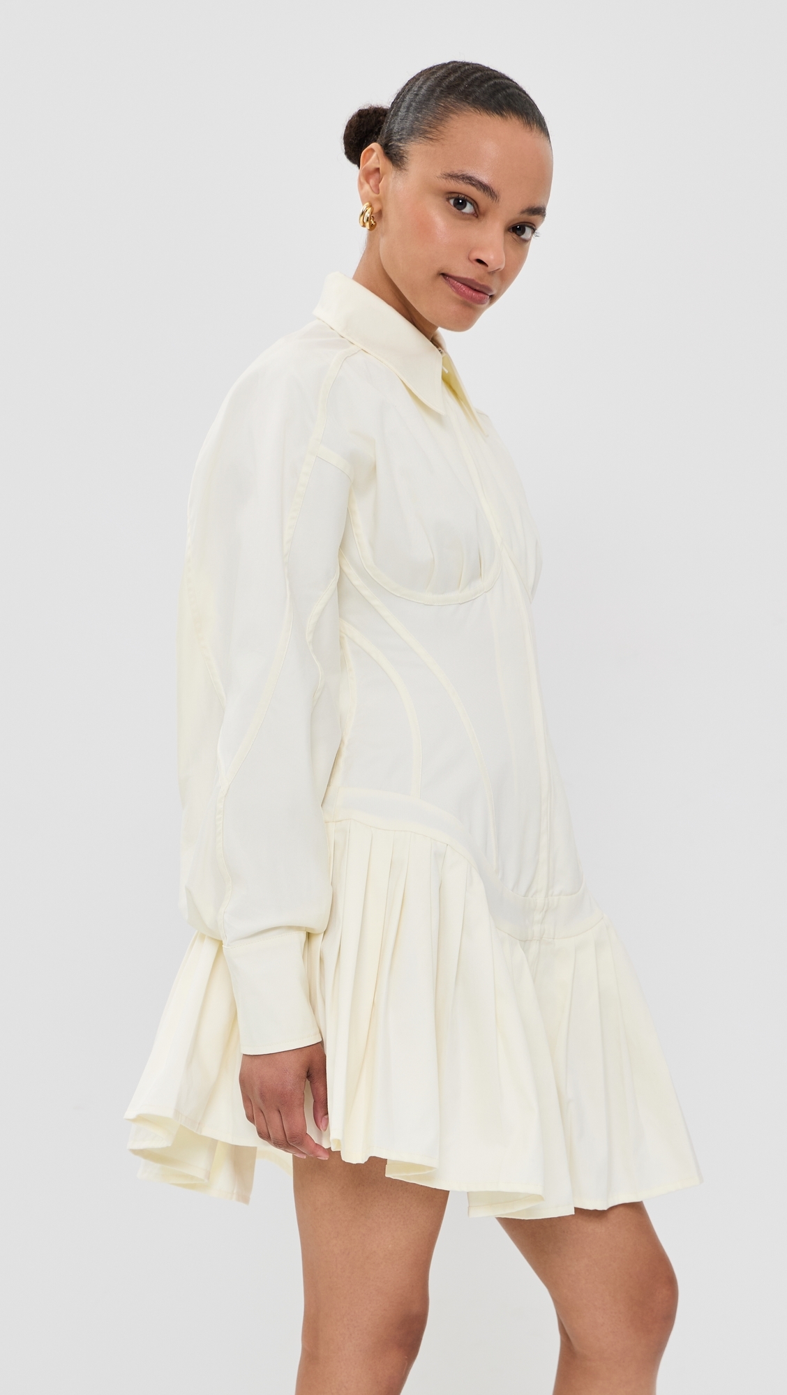 Contour Bustier Pleated Shirt Dress White