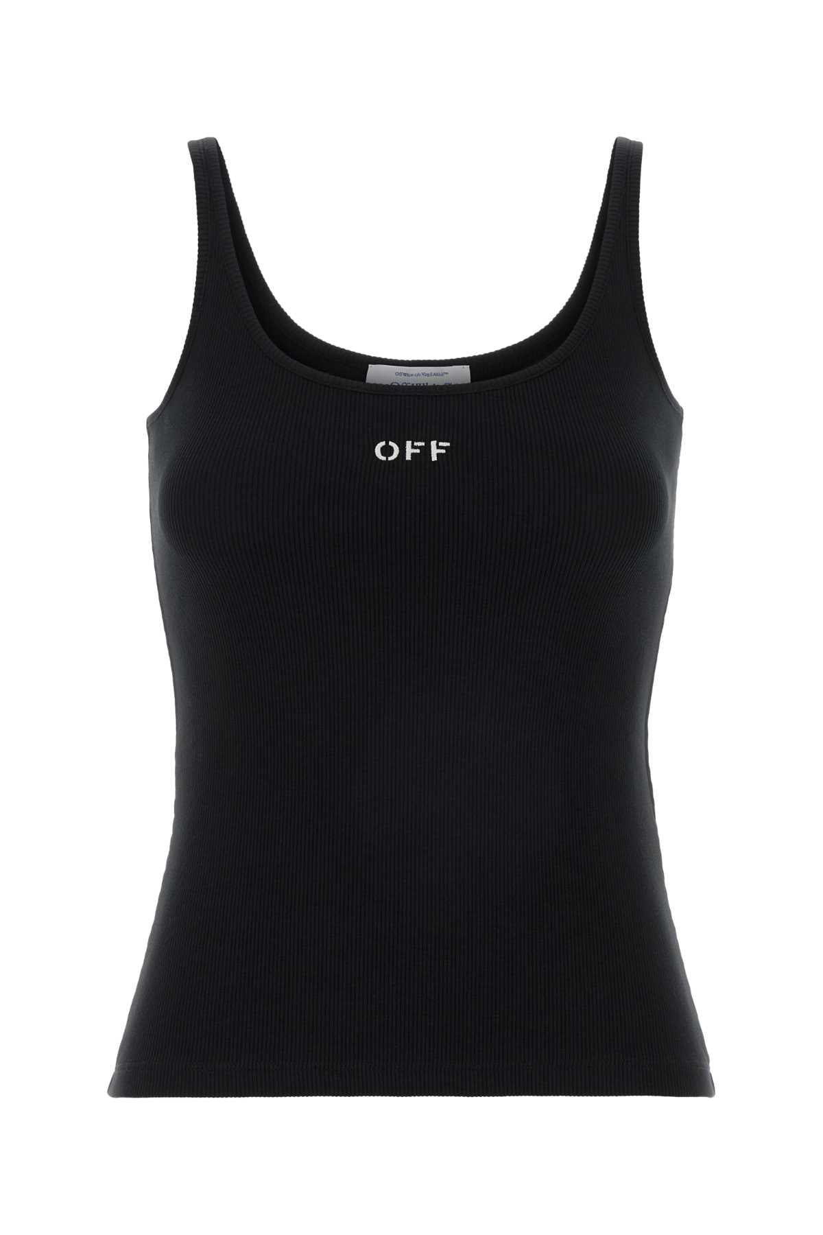 Logo-Embroidered Ribbed Cotton Tank Top — Black