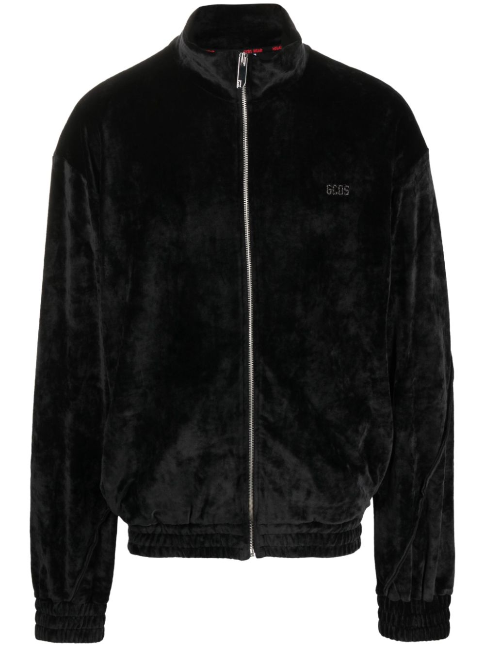 Logo-embroidered velvet bomber jacket - Black