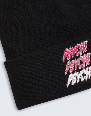 Psych! Embroidered Recycled Wool Beanie Hat Black Size ONESIZE Recycled wool