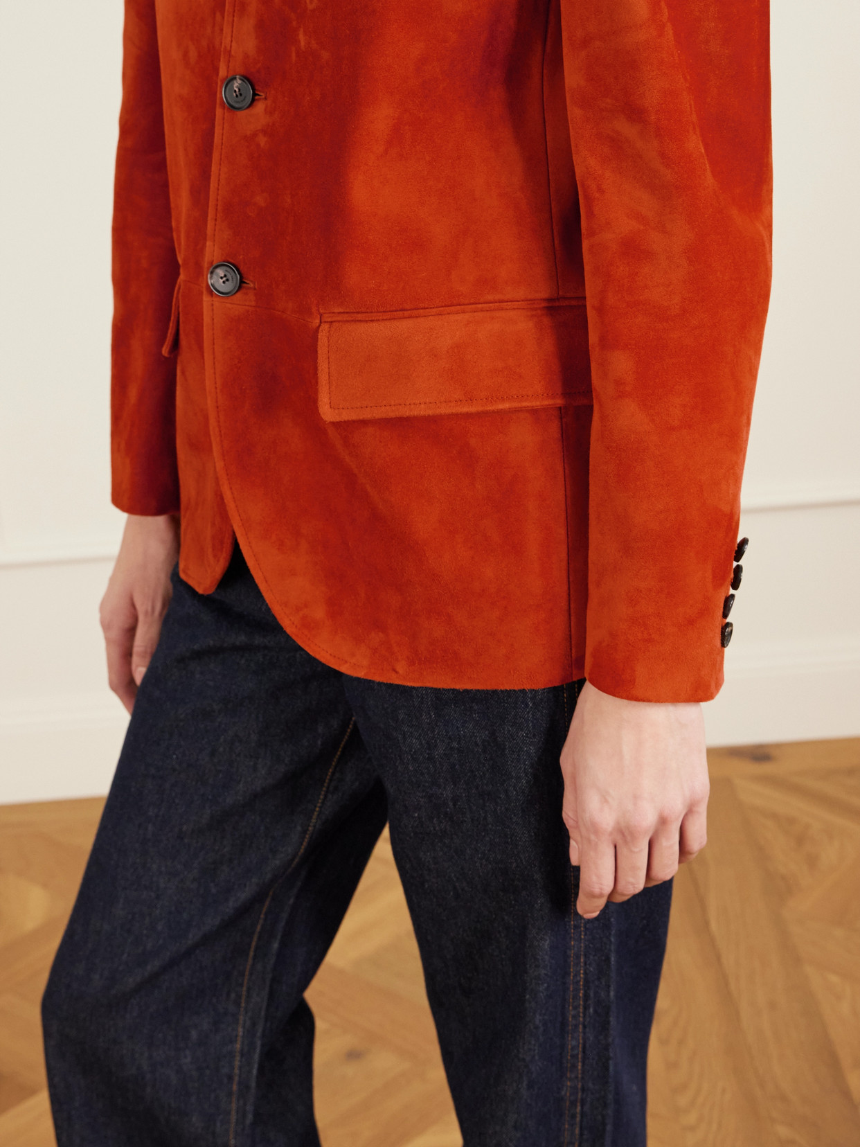 Norick Paneled Suede Blazer - Orange