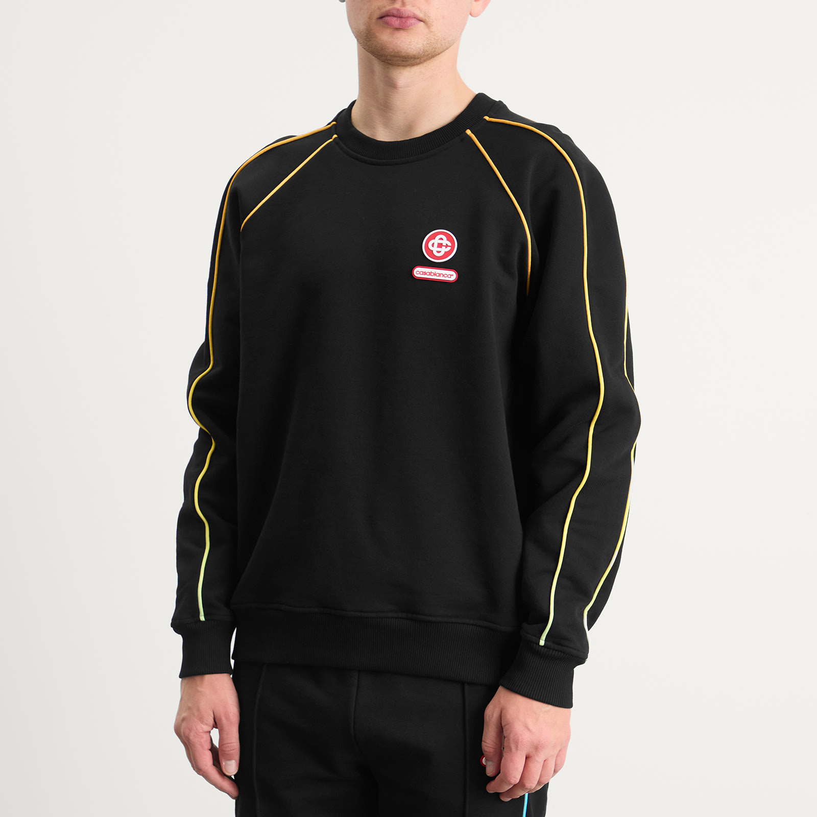 Men's Black Loopback Gradient Piping Raglan Sweatshirt