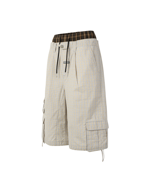 LAYERED CHECK CARGO SHORTS CREAM