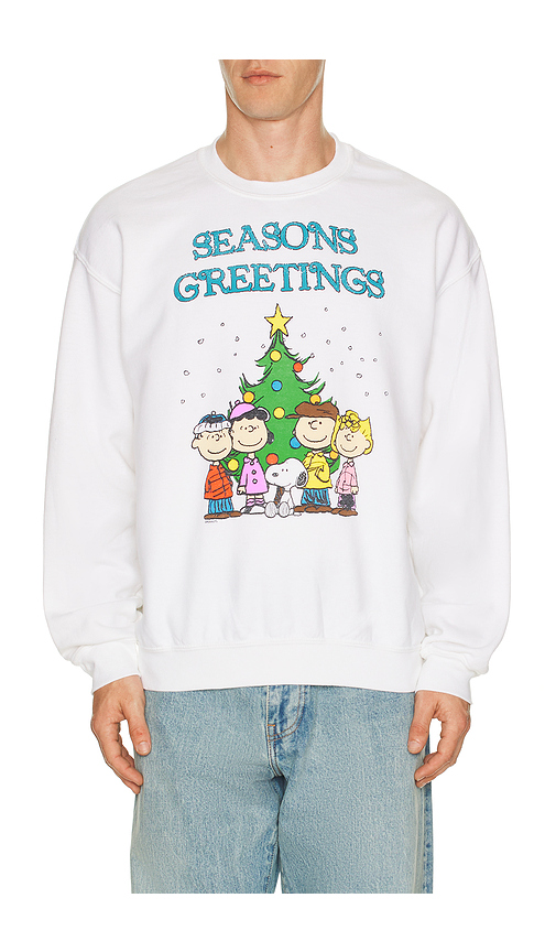 Junk Food Peanuts Seasons Greetings Sweatshirt in White. XS also in L, M, S, XL/1X