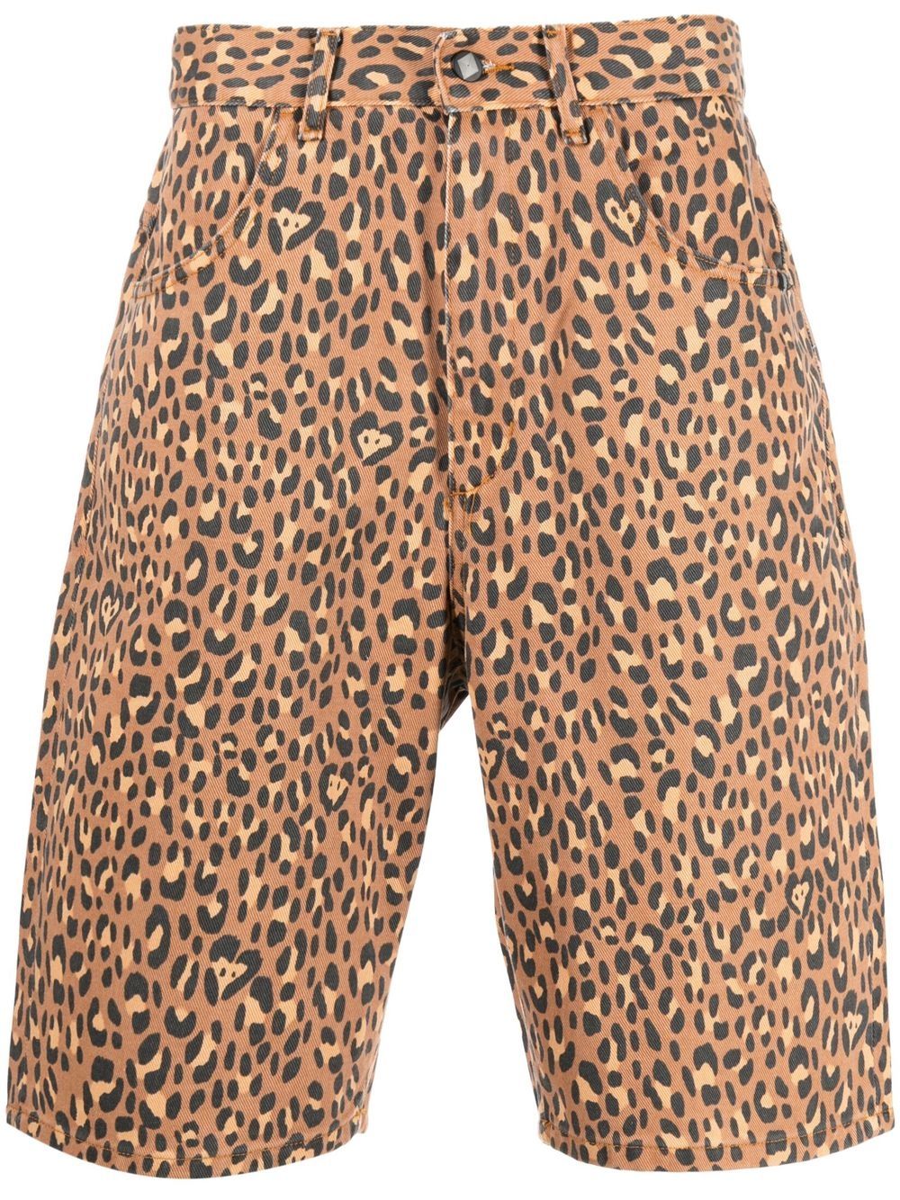 Leopard-print denim shorts - Brown