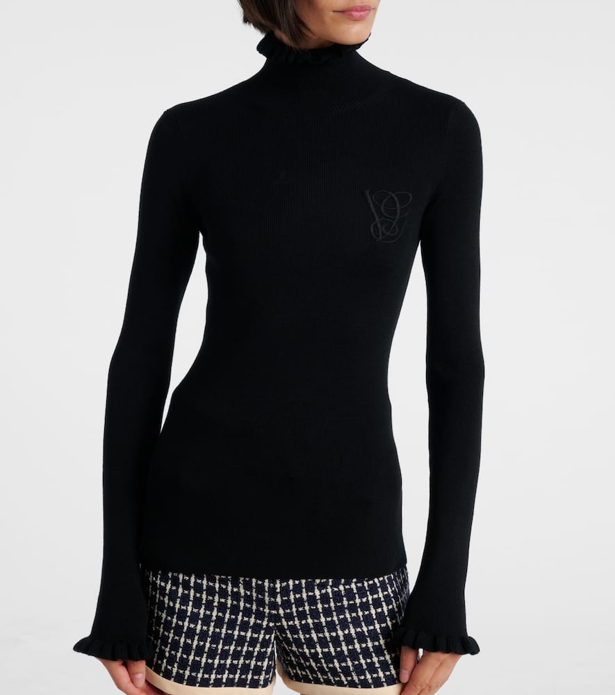 Ruffled virgin wool sweater
