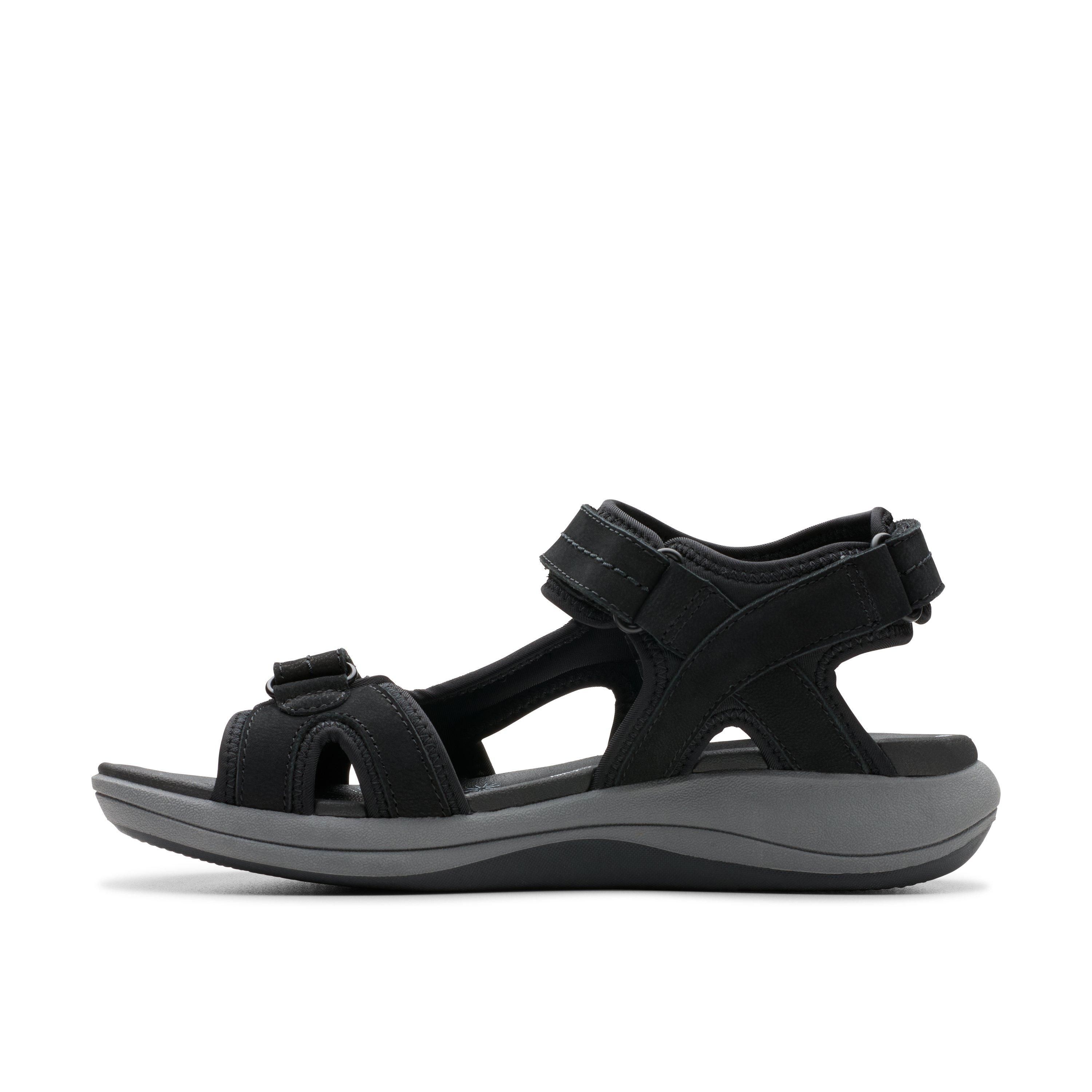 Clarks Mira Free Black Nubuck Flat Sandals,walking