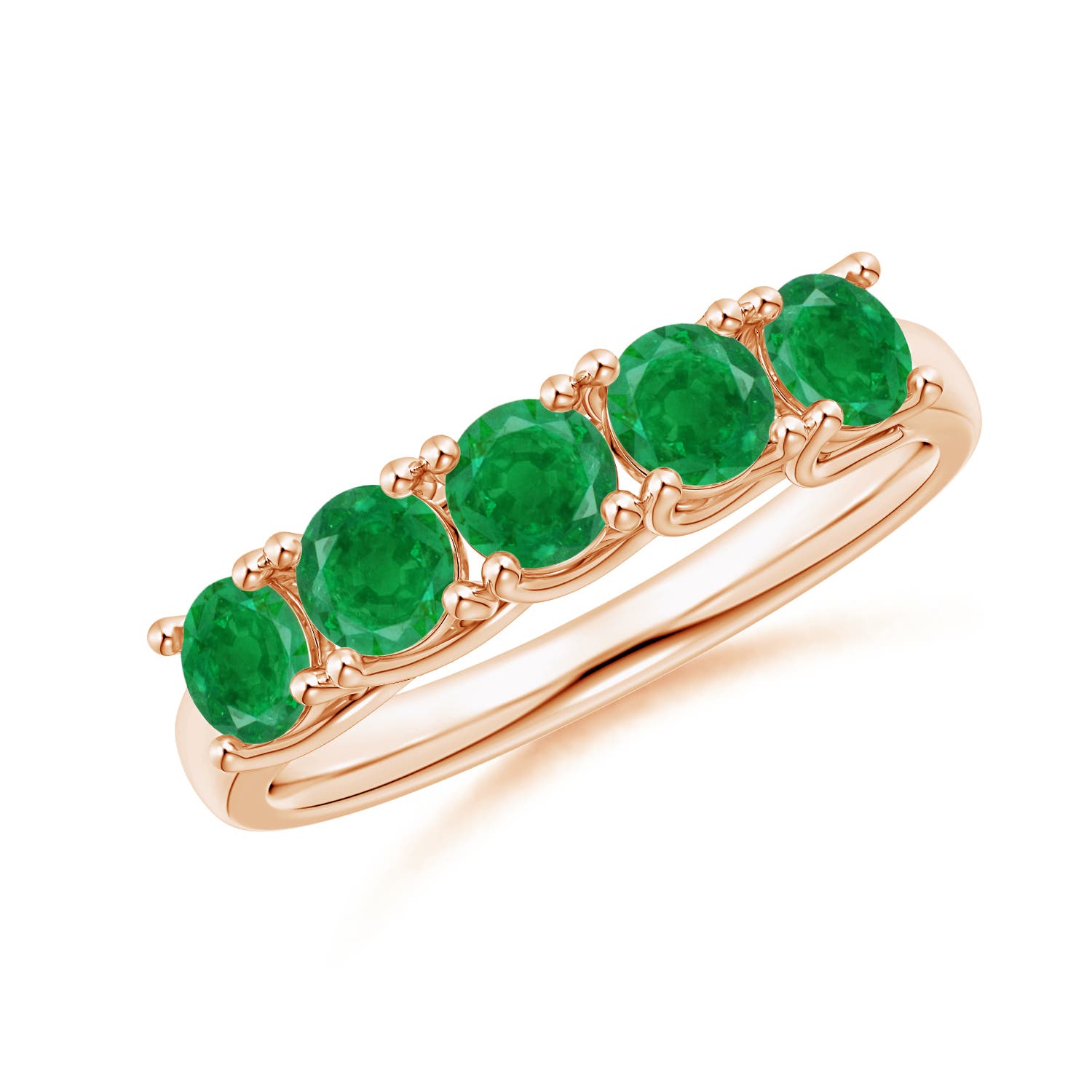 Angara 1.0 Carat Half Eternity Five Stone Emerald Wedding Band in 18K Rose Gold