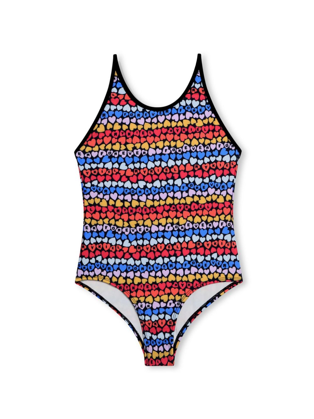 Heart-print striped swimsuit - Red