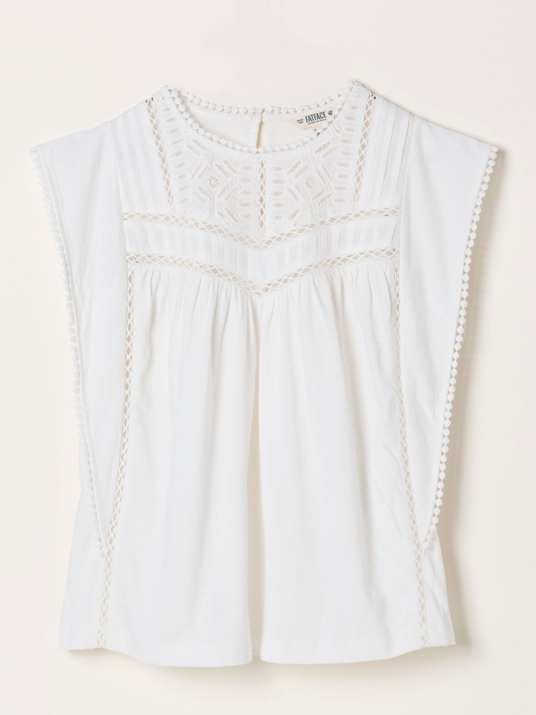 FatFace Lisa White Lace Jersey Tank Top