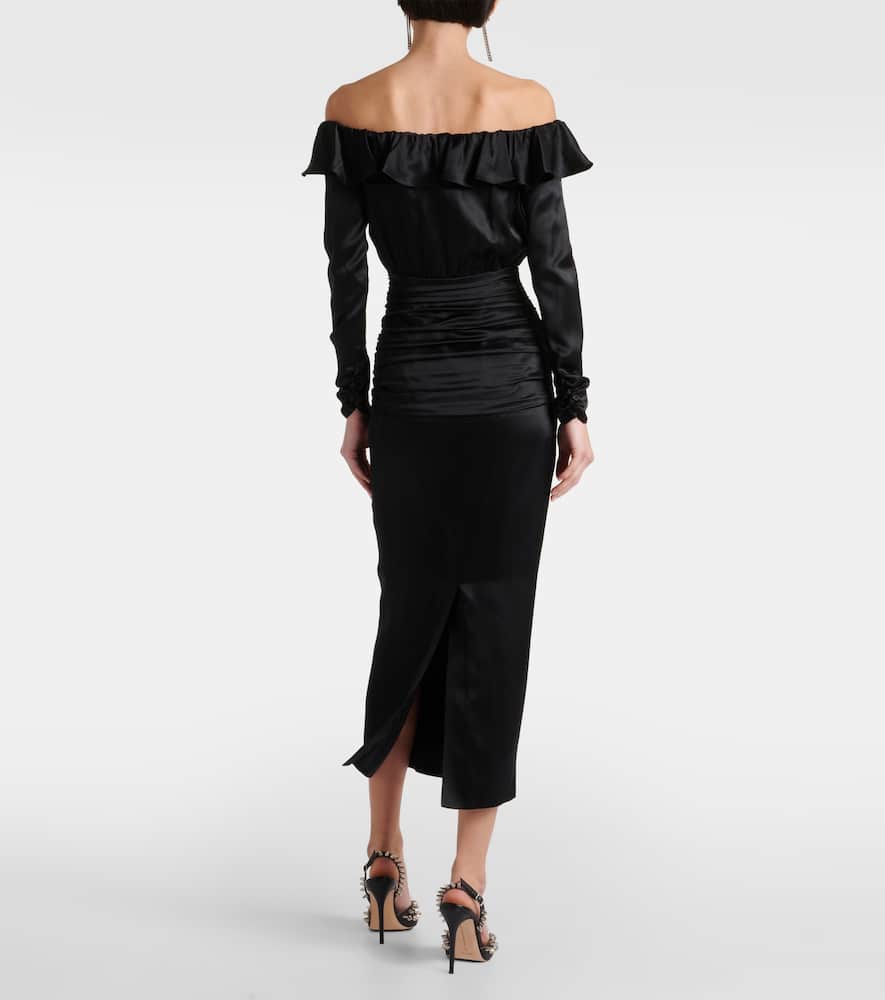 Off-shoulder silk midi dress