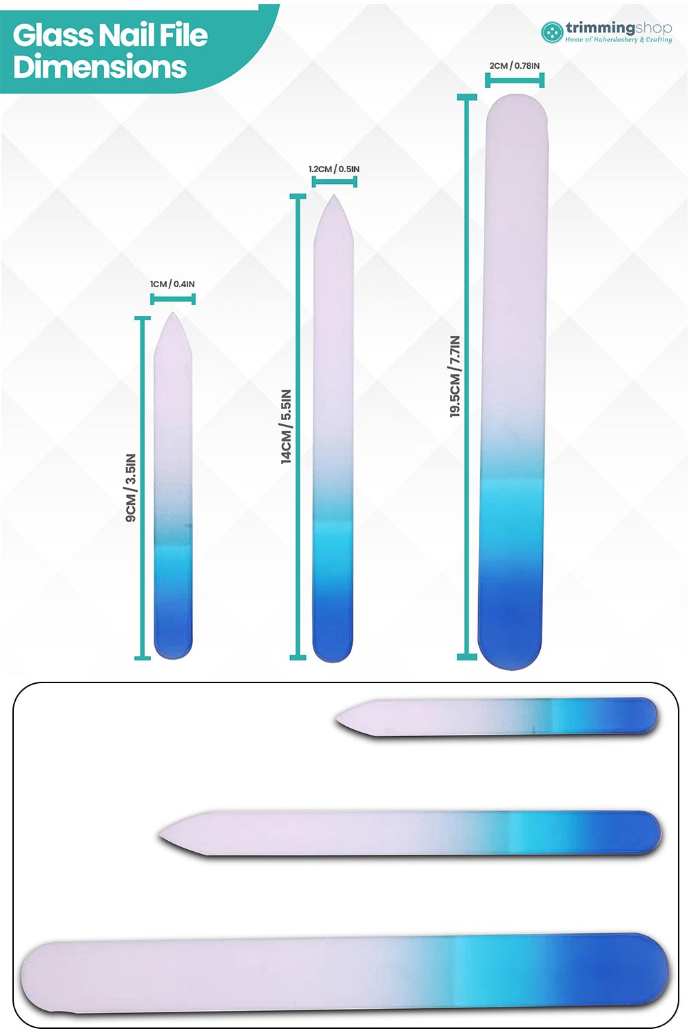 Neel Blue Turquoise Glass Nail File Set, Crystal Double Sided Etched File