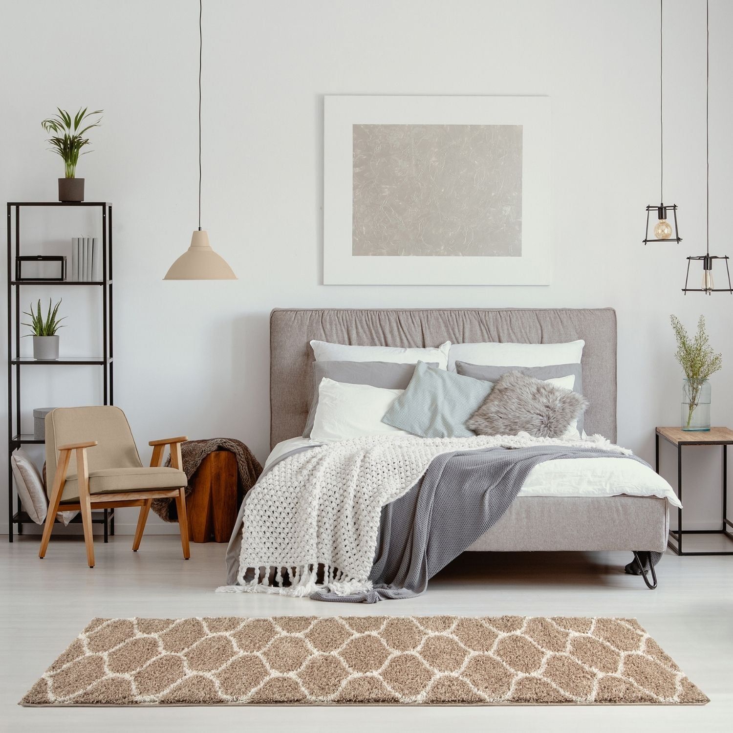 THE RUGS Unisex Moroccan Soft High Pile Shaggy Trellis Rugs & Runners Living Room in Beige | : x 150c