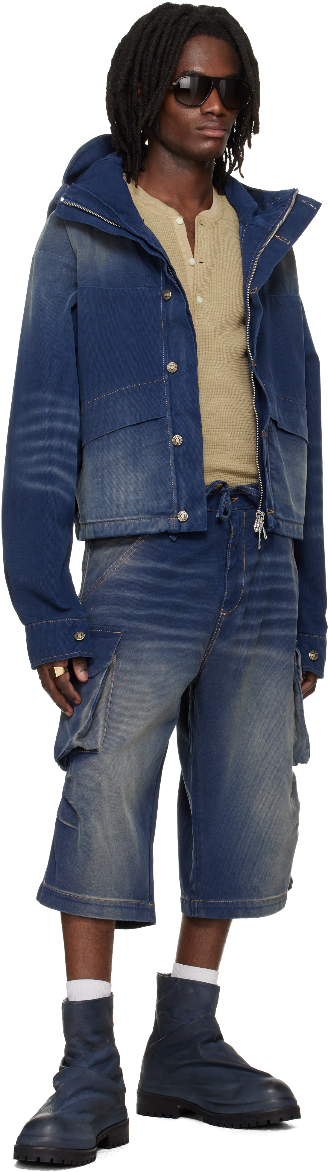 Navy Camo Bermudas Cargo Shorts