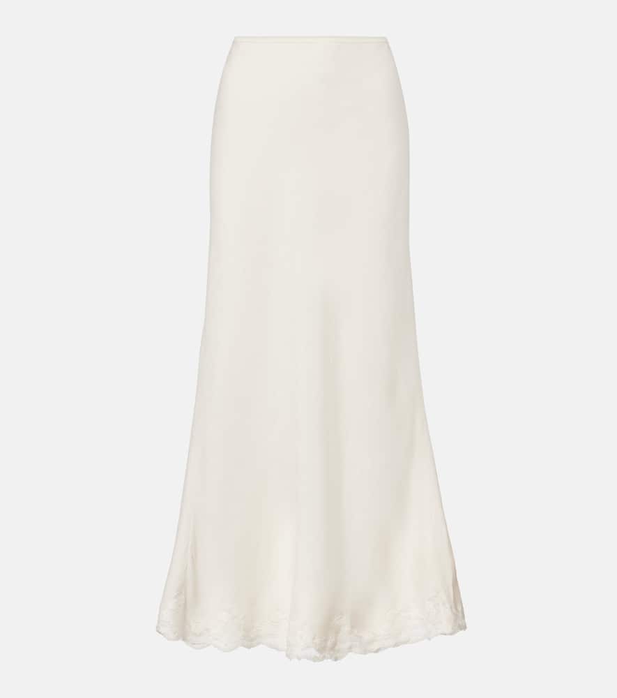 Crystal lace-trimmed cotton maxi skirt