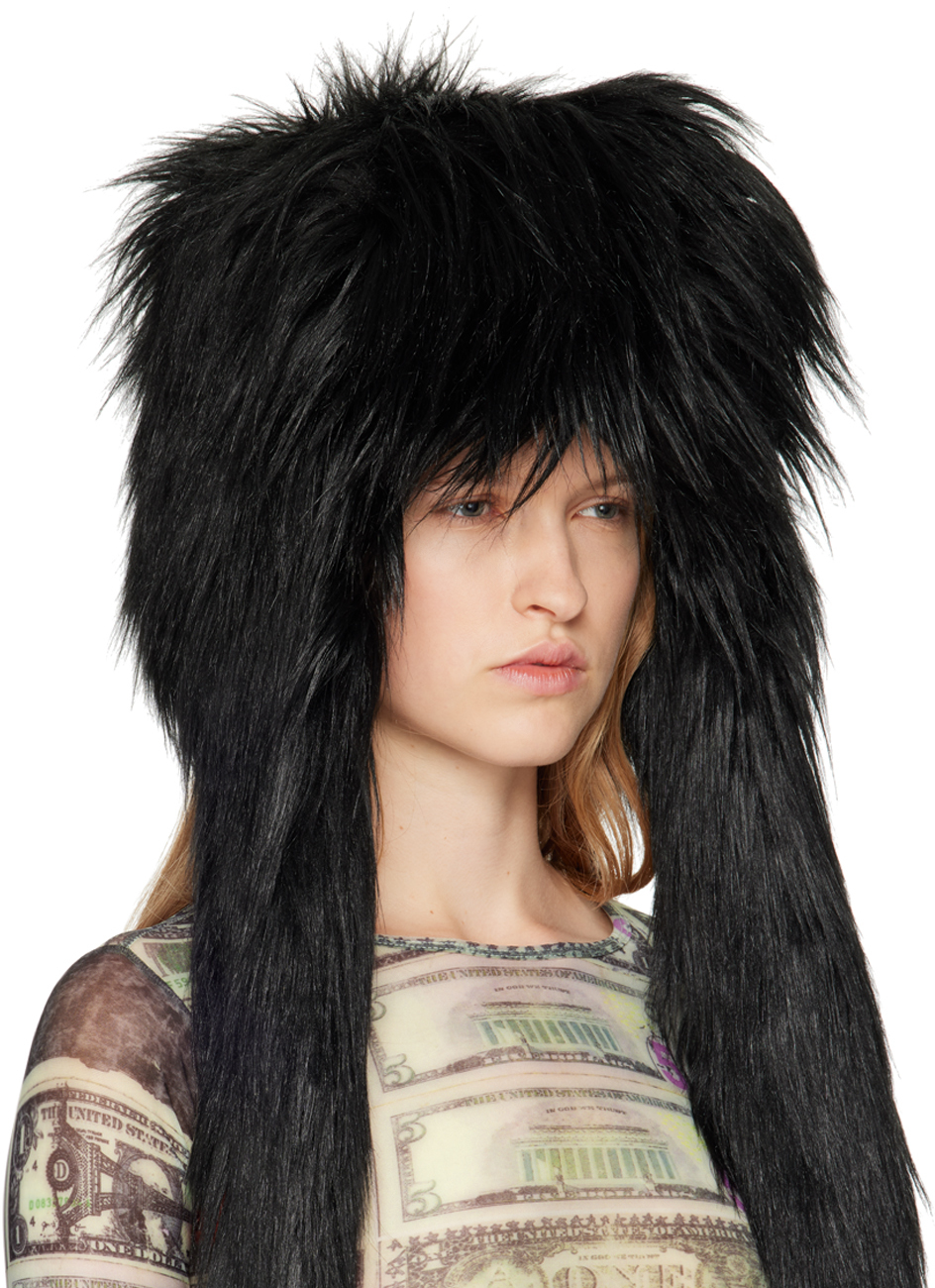 VAQUERA Black Furry Faux-Fur Aviator Hat