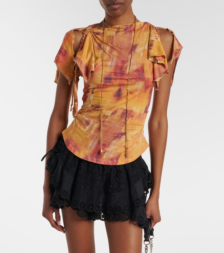 Jazia printed ruffled cotton top