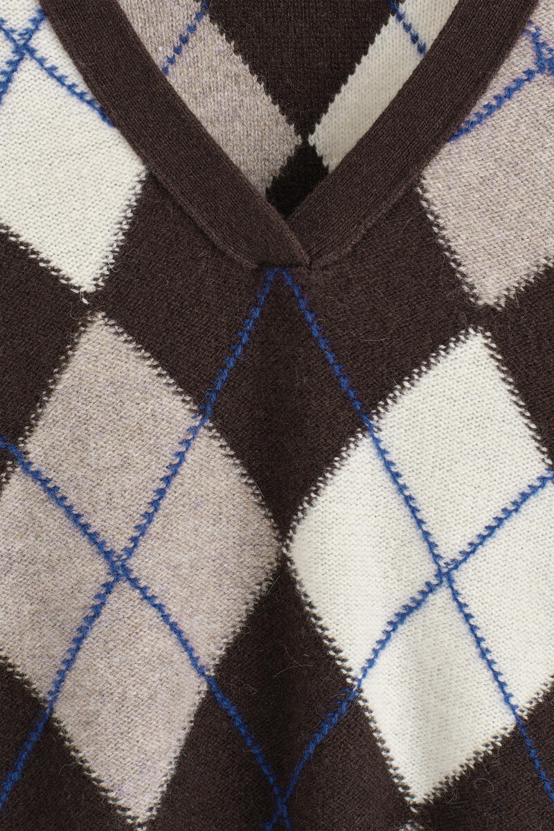 Argyle Wool-Alpaca V-Neck Sweater