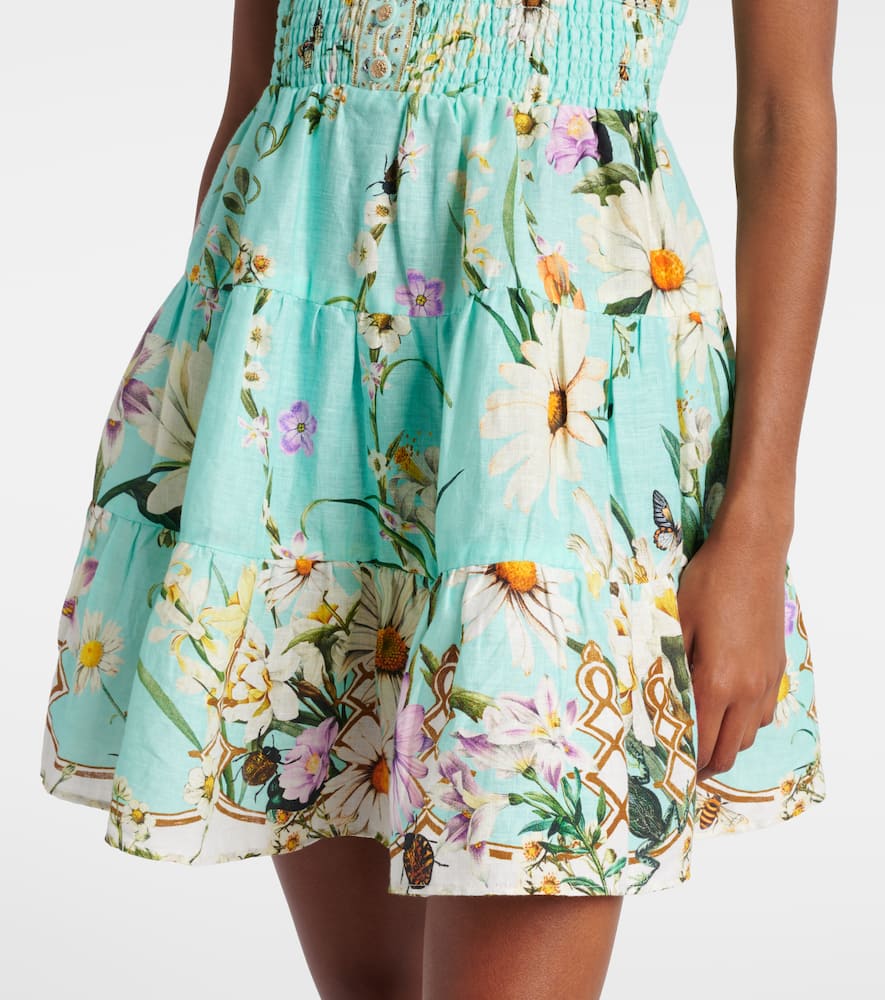Foral Freefall embellished linen minidress