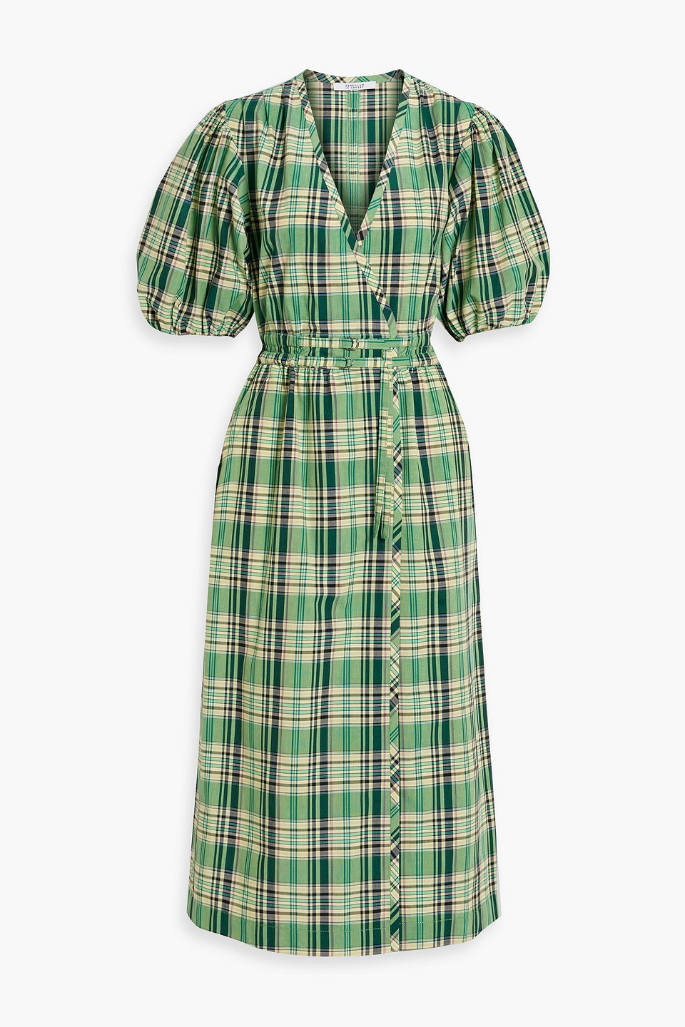 Tiana wrap-effect checked cotton-blend poplin midi dress