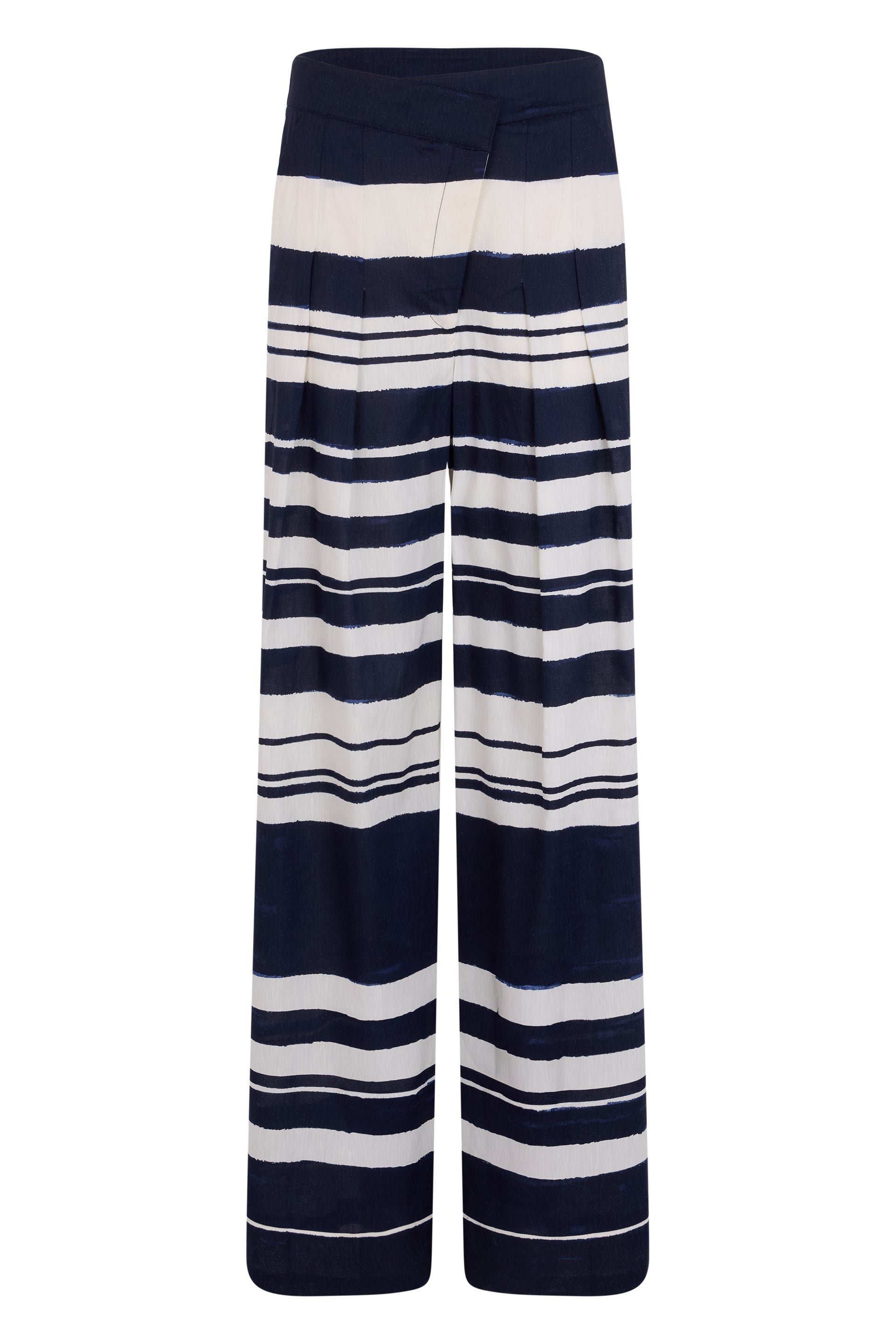 Printed Linen-Blend Wide-Leg Pants with Crossover Belt