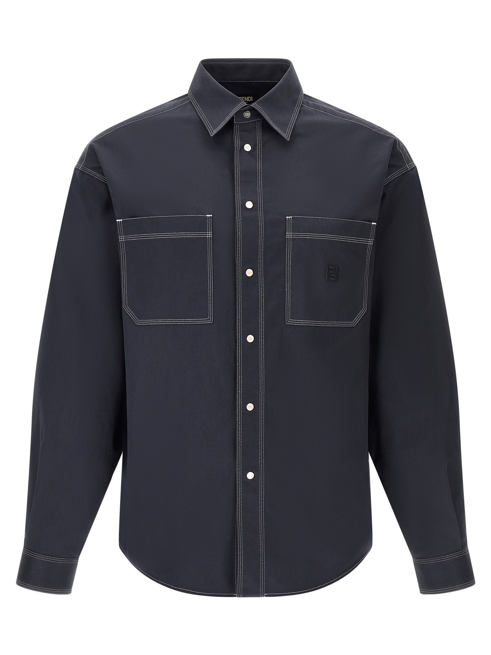 Cotton Overshirt with Contrast Stitching Shirt — Navy