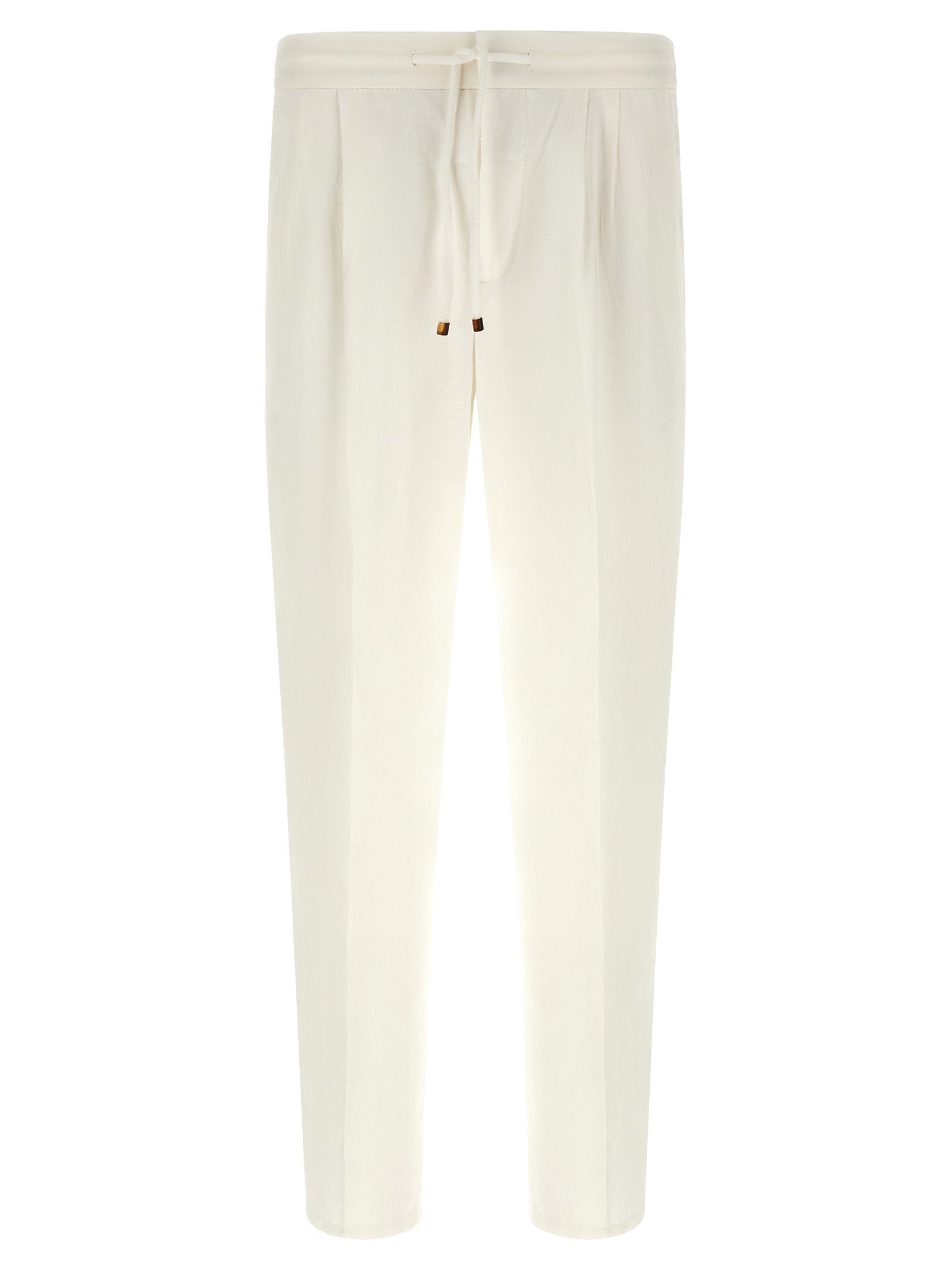 Linen-Cotton Blend Trousers — Cream