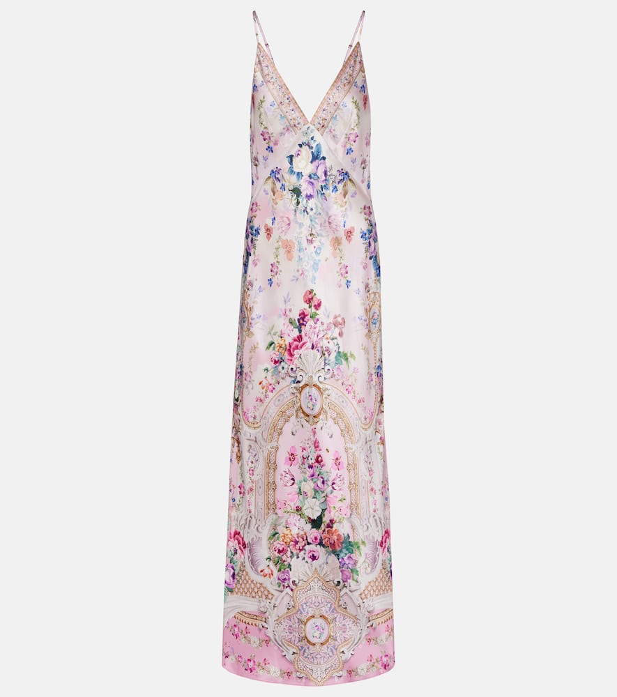 Embellished floral silk satin maxi dress