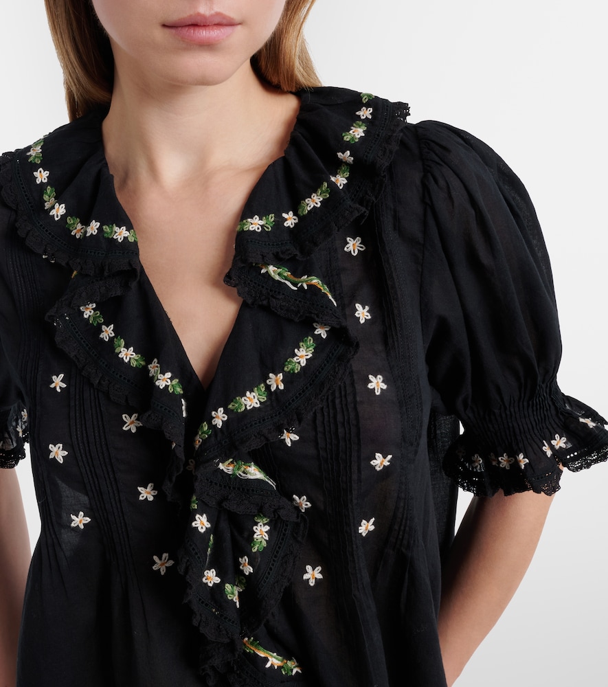 Dôen Hettie floral embroidered ruffled cotton blouse