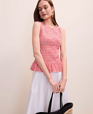 Ann Taylor Gingham Smocked Peplum Tank