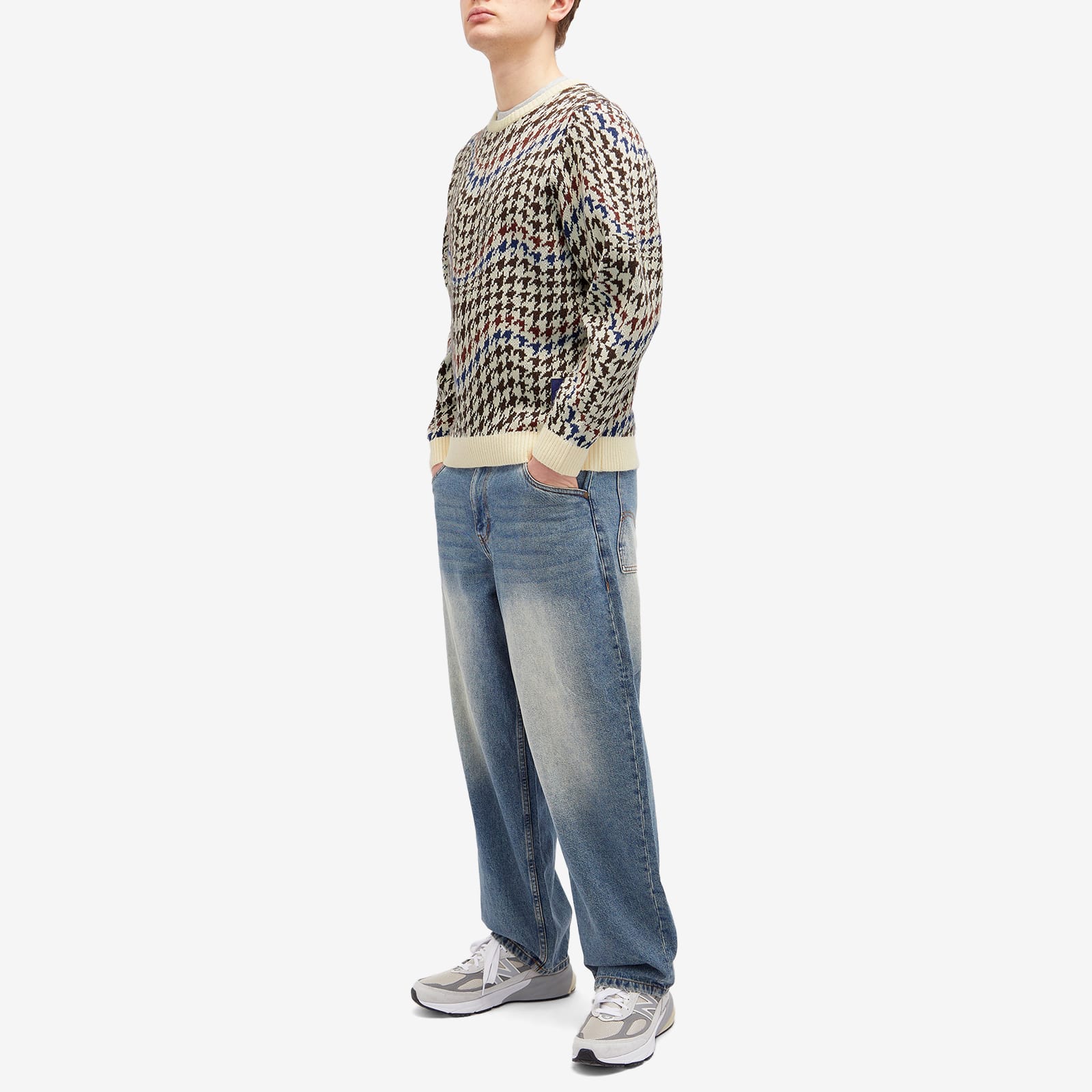 Men's Houndstooth Knit Sweater in Cream Multi