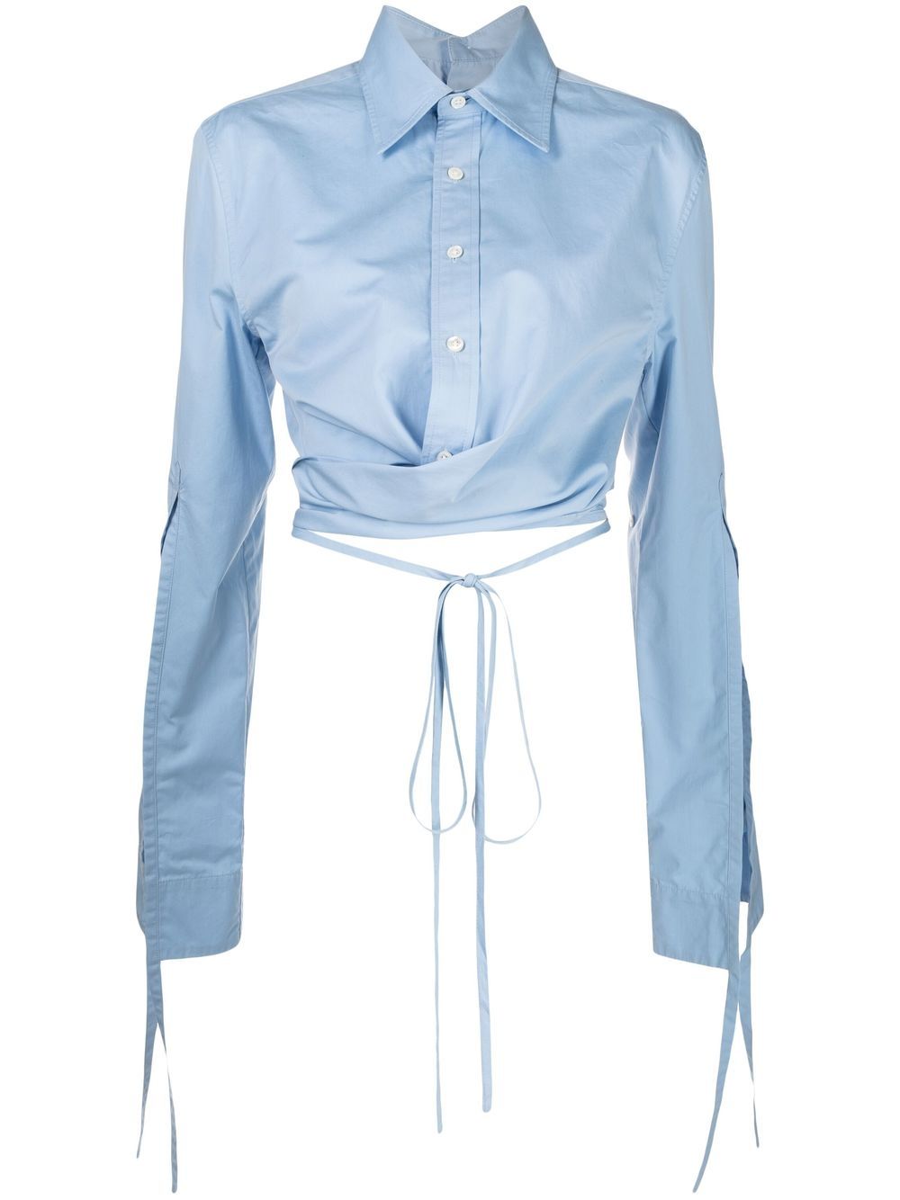 Cropped wrap-front shirt - Blue