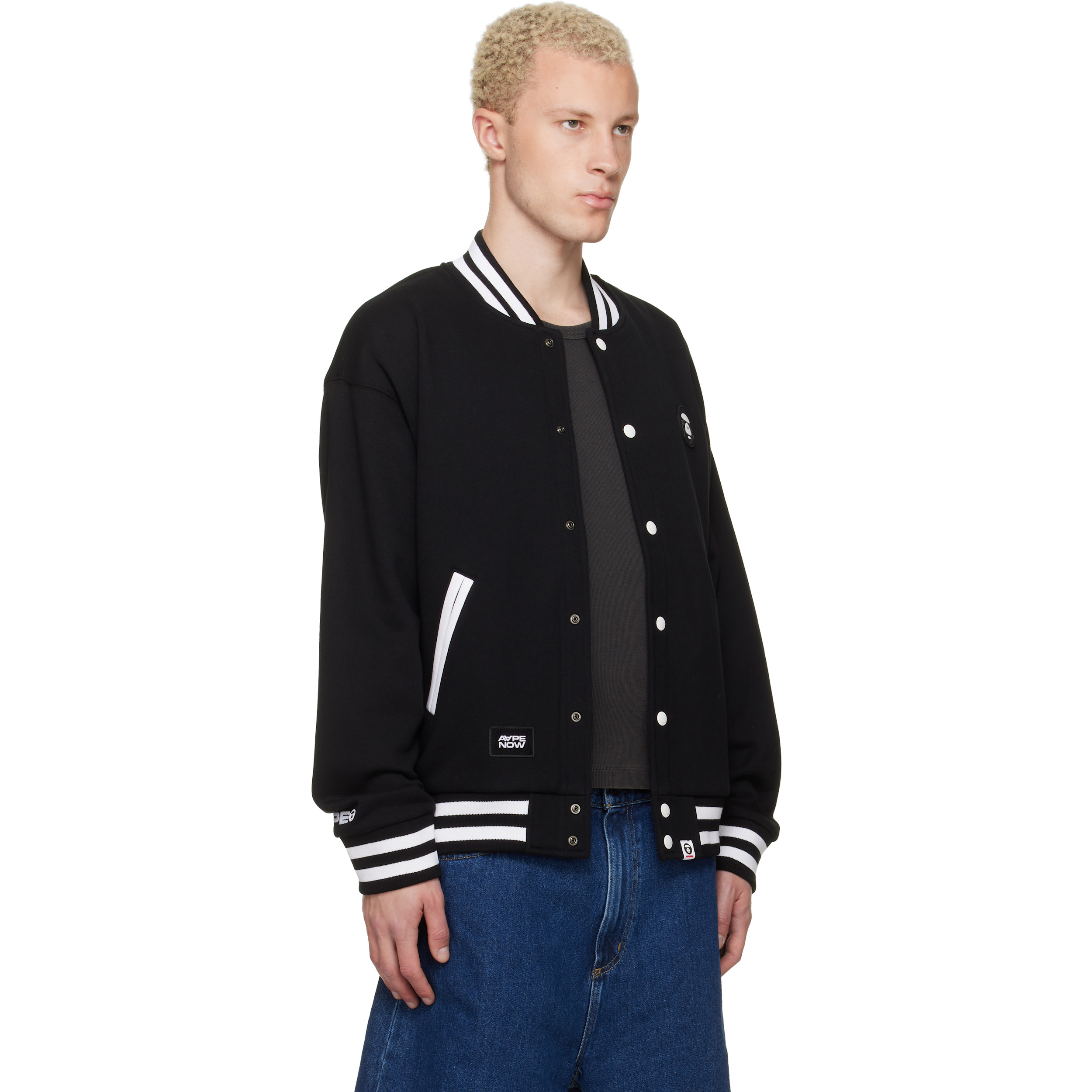 Black 'AAPENOW' Moonface Varsity Jacket