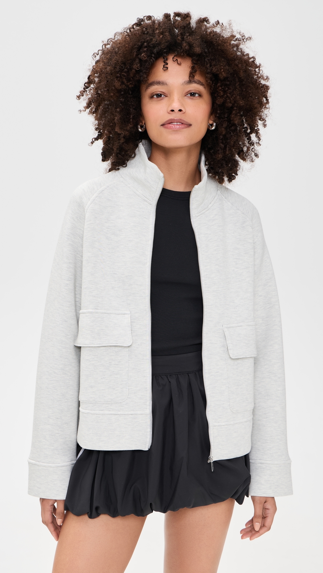Wind Down Patch Pocket Zip Through Sweatshirt Ice Grey Marl
