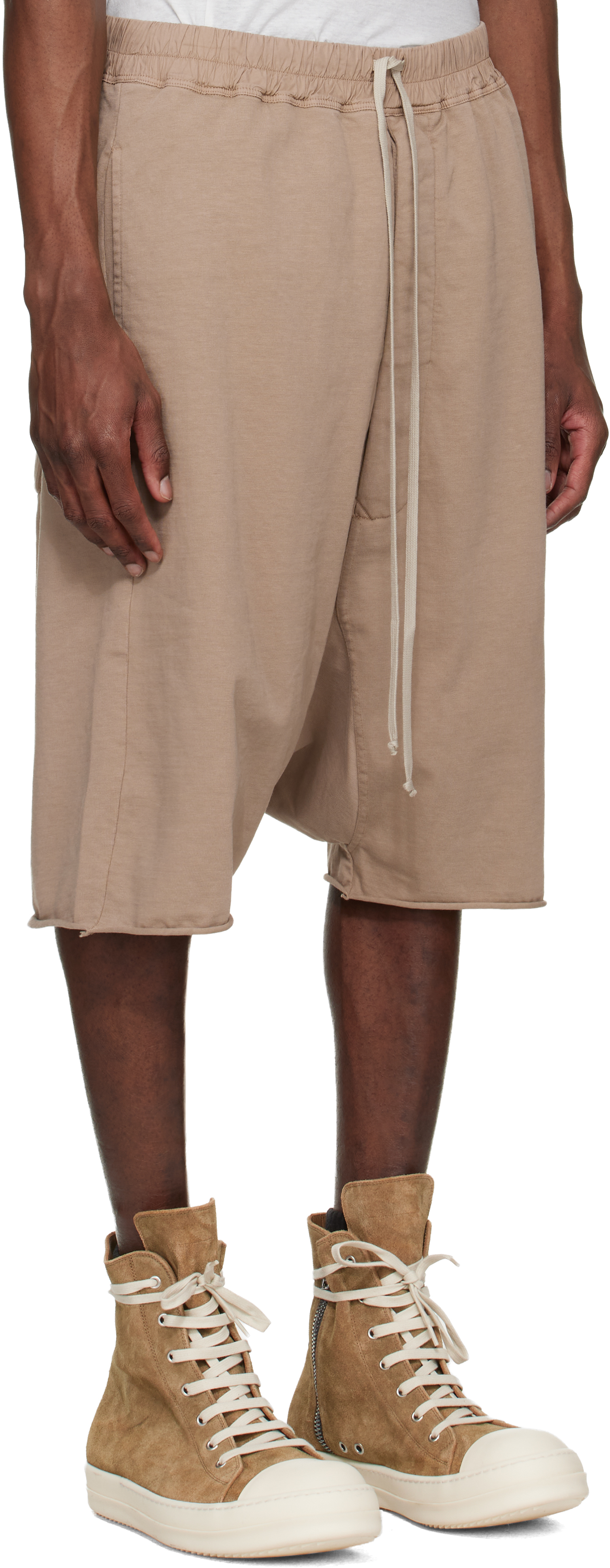 Beige Temple Drawstring Pod Shorts