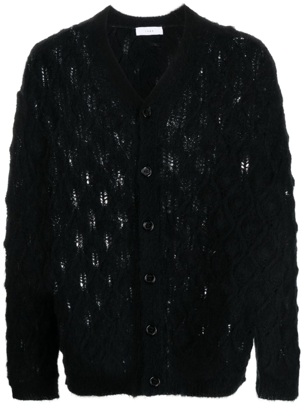 Open-knit buttoned cardigan - Black