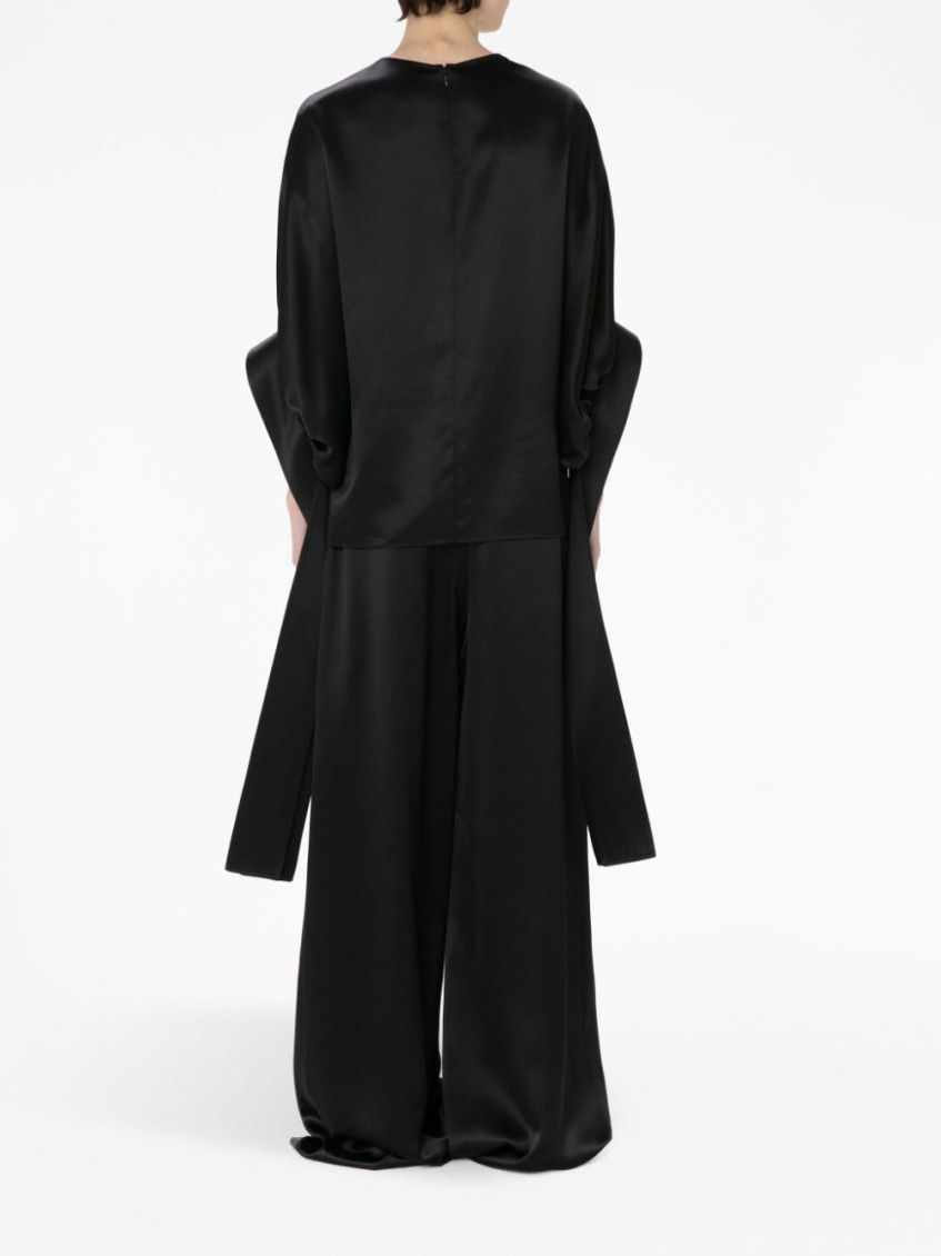 Satin-finish pleated blouse - Black